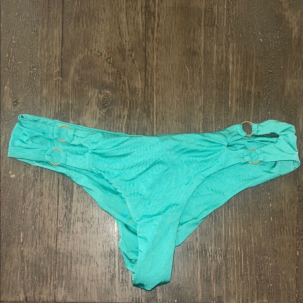 Beach Bunny Teal Bikini Bottoms with Gold Rings NEW